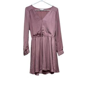 American Eagle Mauve Long Sleeve Dress Elastic Waist V-Neck Size Small